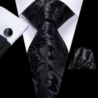 Black Floral Wedding Tie For Men Handky Cufflink Elegant Necktie For Men Fashion Designer Business Party Dropshiping silk 3