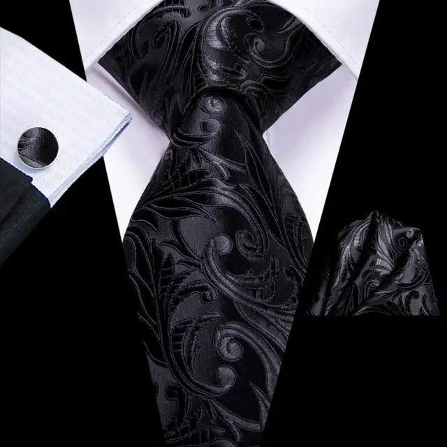 Black Floral Wedding Tie For Men Handky Cufflink Elegant Necktie For Men Fashion Designer Business Party Dropshiping silk 3 Black Floral Wedding Tie For Men Handky Cufflink Elegant Necktie For Men Fashion Designer Business Party Dropshiping silk 3