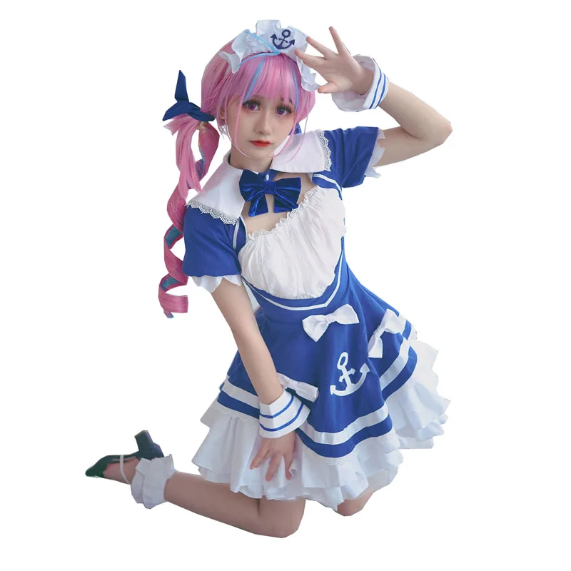 Minato Aqua Cosplay Costume Women Cute Maid Dress Halloween Carnival Party Uniforms YouTuber Outfits Custom Made 110