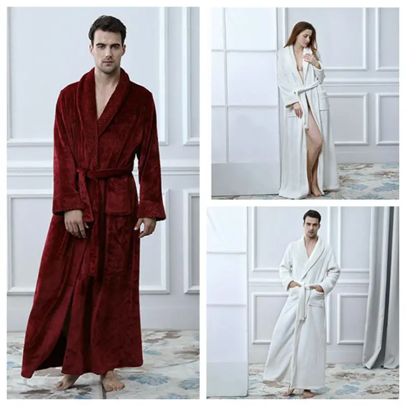 

Men pyjama Homewear pyjamas Warm Nachthemd Long Sleeve Sleepwear Lounges Couple Fall Winter Bathrobes white mens robe 2020