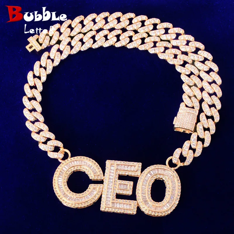 

Custom Name Baguette Letters Double button With 10MM Cuban Chain Pendants Necklaces Men's Zircon Hip Hop Rock Jewelry