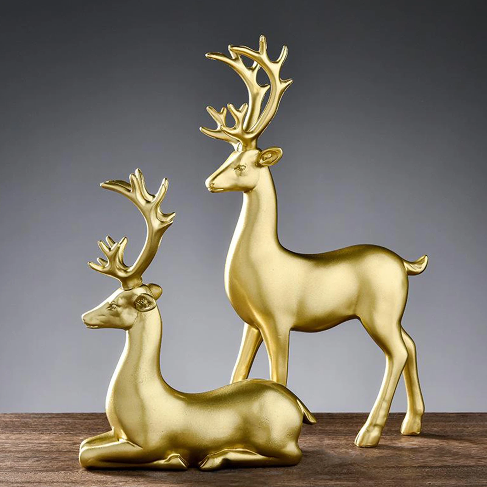 1 Pair Resin Elk Deer Ornament Home Decor Elk Deer Statue Tabletop Ornaments Home Office Lucky Deer Ornament