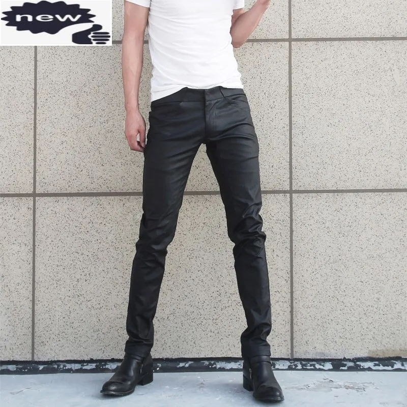 

Autumn Harajuku Mens Casual Trousers Elastic Slim Fit Black Motorcycle Pencil Fashion Streetwear Men Work Pants