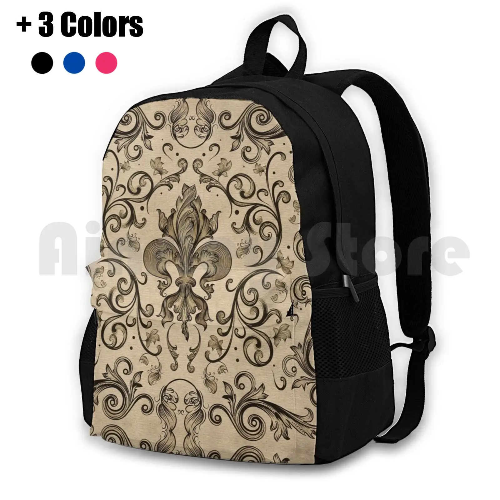 Vintage Fleur-De-Lis Ornament Outdoor Hiking Backpack Riding Climbing Sports Bag Fleur De Lis Fleur De Lys Lily Lily Petals