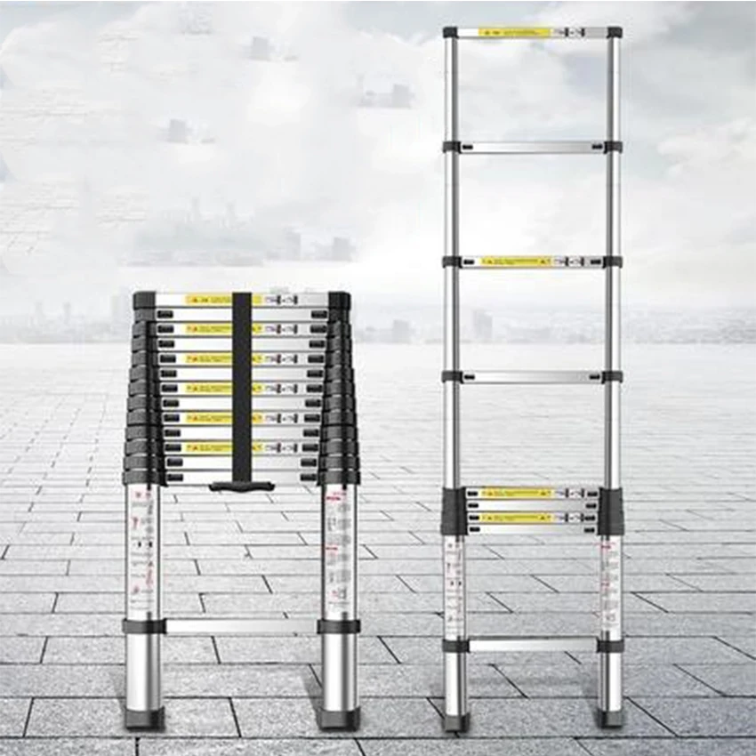 Portable Safety Extension Ladder Thick Aluminum Alloy Single-sided Straight Ladder Household 3.2 Meters 11-Step Ladder