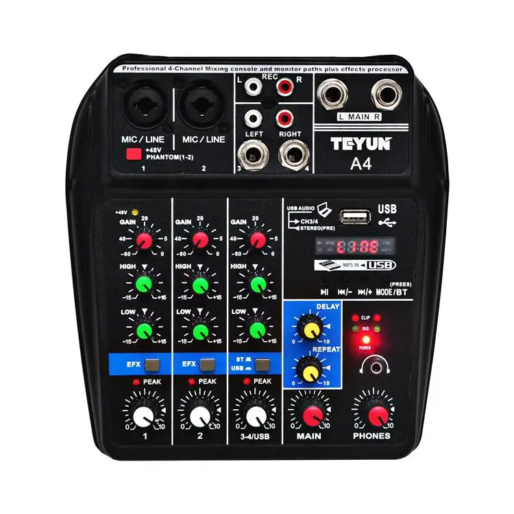 Bluetooth USB Audio Mixer 4 Channels Sound Mixing Consoles Amplifier Mini Audio Mixer  for Stage Performance Family K Songs