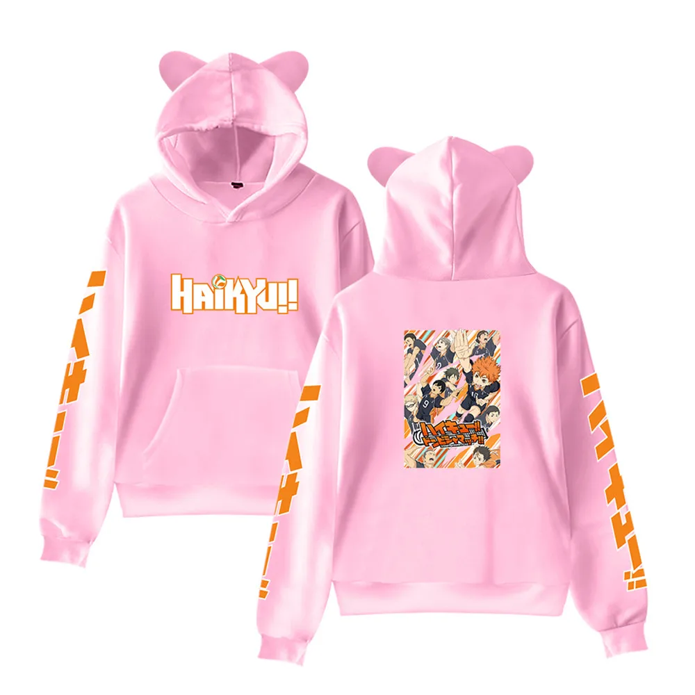 Haikyuu Kids Hoodie For Boy Girls Harajuku Sweatshirt Nekoma High School Kawaii Cat Ear Pullover Anime Hooded Jacket