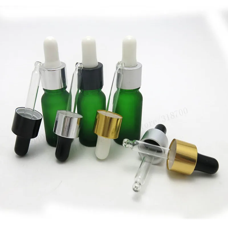 360pcs/lot 10ml  frost green glass dropper bottle with aluminum circle cap 1/3oz essential dropper vials