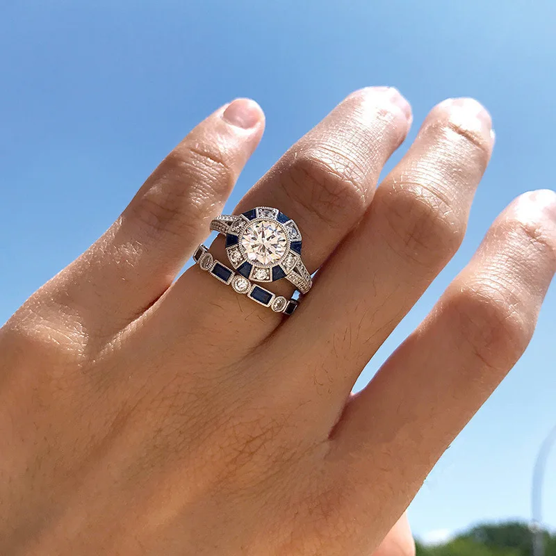 Women's 925 Silver Wedding Ring Set with Zircon Crystal, Elegant Design