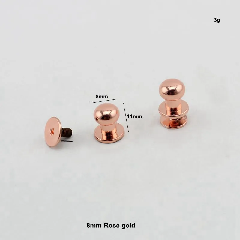 20pcs 6mm 8mm 10mm Rose Gold Monk Head Screws Leather Craft Belt Wallet Solid Brass Nail Rivets Screws Bags accessories