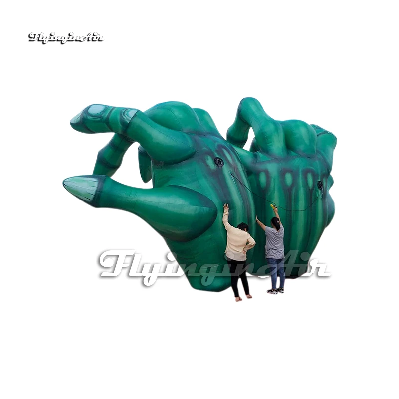 Customized Halloween Decorative Scary Inflatable Demon Hand 4m Height Green Blow Up Zombie Hands For Entrance Decoration