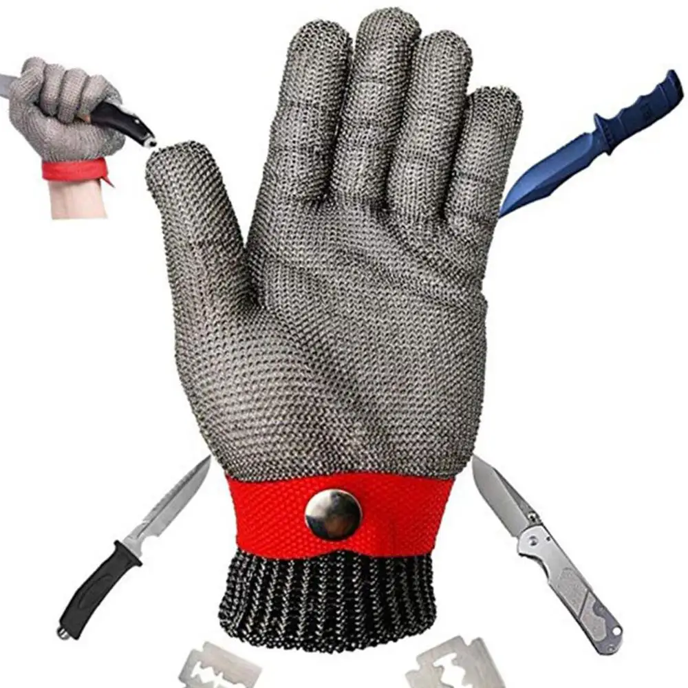 Blue Red Safety Cut Proof Stab Resistant Stainless Steel Metal Mesh Butcher Glove High Performance Level 5 Protection