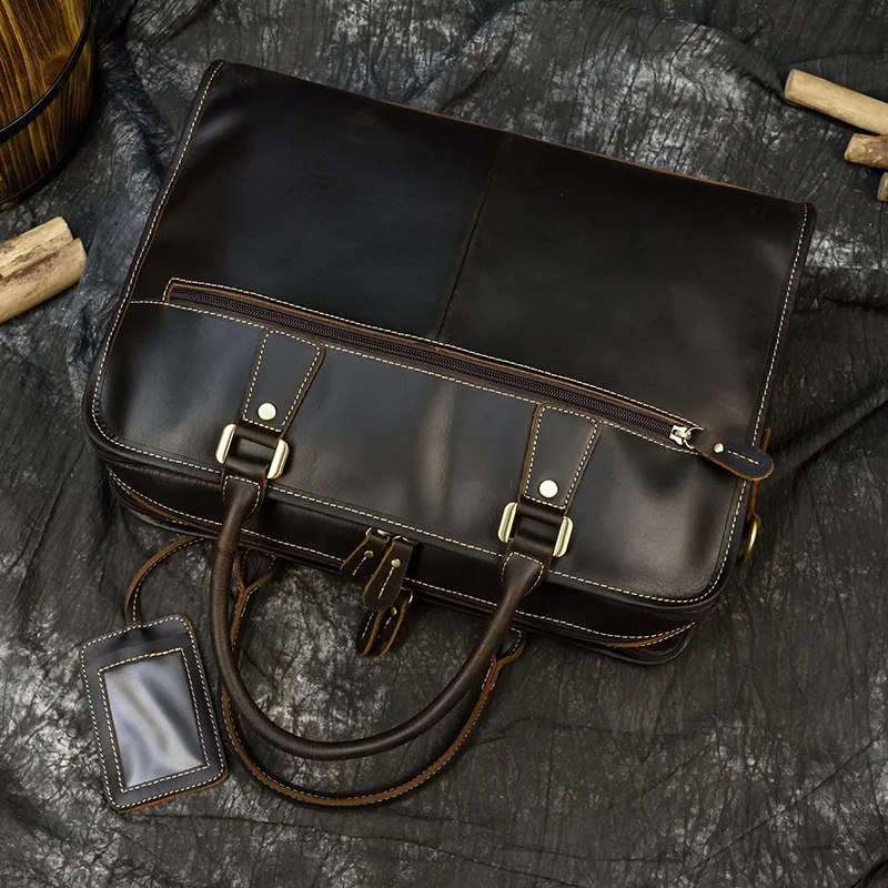 Newsbirds Mens Leather Handbag 15.6 Inch PC Notebook Laptop Briefcase Shoulder Bag 100% Cowhide Man Bag Male Business Bag