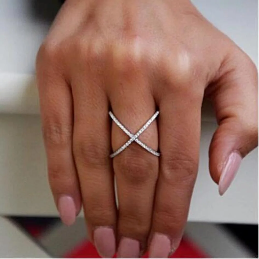 New Design X shape Cross Ring for Women 925 Sterling Silver Diamond Statement Infinite Ring with Micro Paved Trendy Jewelry