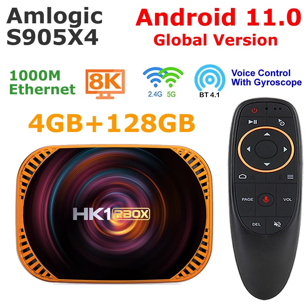 Android TV BOX Android 11 HK1 RBOX X4 S905X4 Quad Core 4G 128G Smart TV BOX 8K Video Codec 5G Dual WIFI 1000M LAN TV Set Top Box