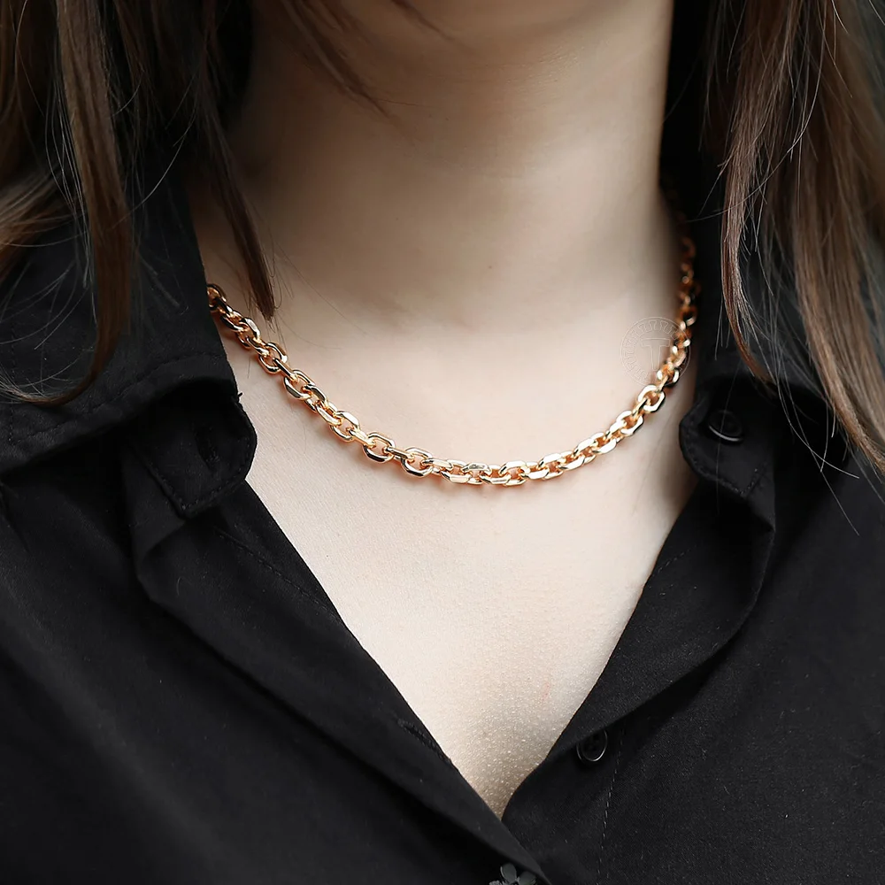Davieslee 585 Rose Gold Color Rolo Cable Link Chain Bracelet Necklace Jewelry Set for Women Girls Party Wedding Best Gifts DCS17