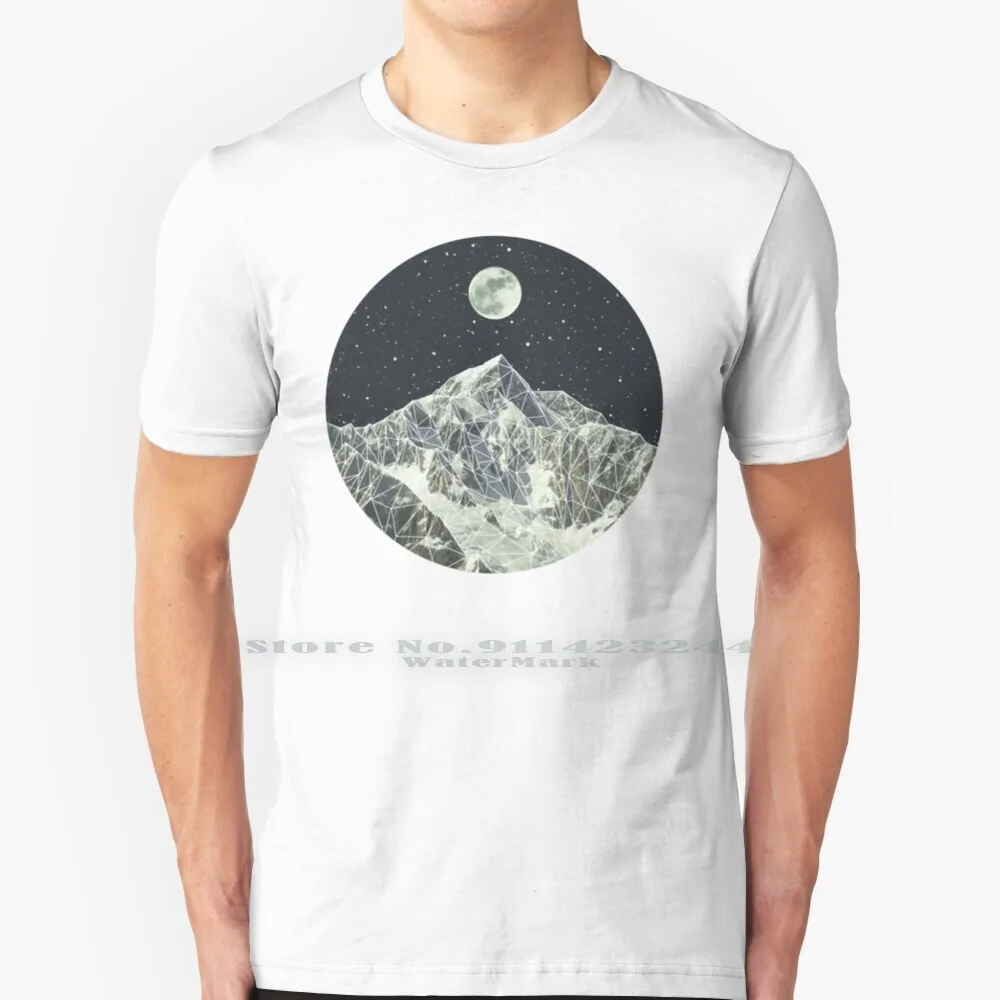 Full Moon 100% Cotton T Shirt Moon Mountain Stars Space Sky Low Poly Vector Photo Manipulation 3d Grid Snow Dark Black And