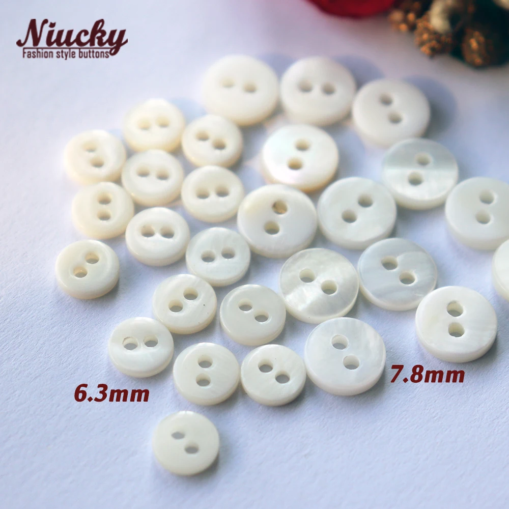 Niucky 6mm / 8mm White Shell Tiny Buttons for Doll and Craft Decoration High Qualtiy Shell Mini Buckle for Sewing S0101-040#6