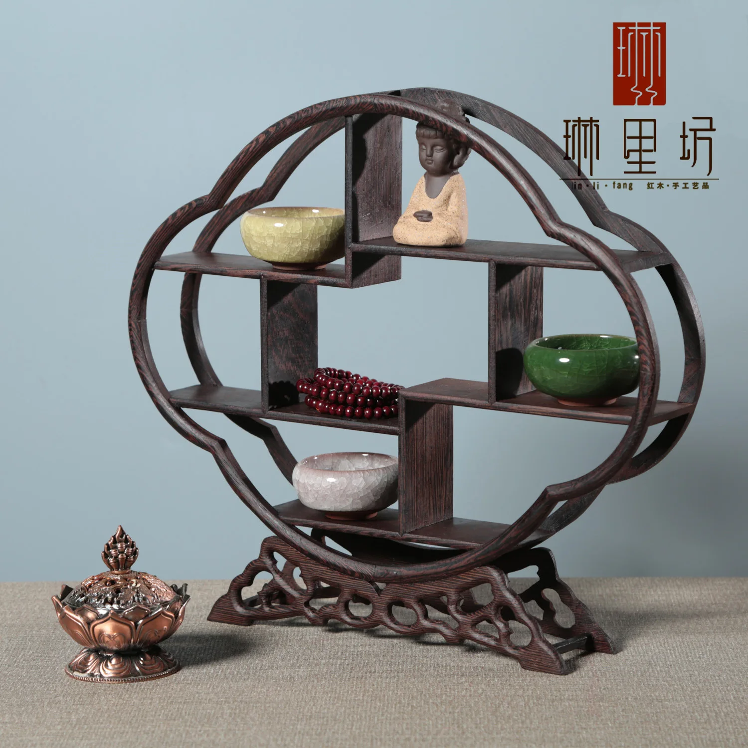 Delicate Solid Wenge Wood Antique Display Frame Wooden Shelf Chinese Style Storage Purple Clay Pot Tea Pets Ornaments Home Decor