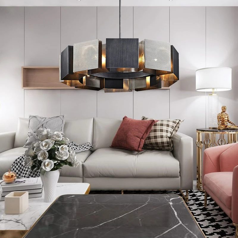 

Postmodern Luxury Black Metal Round LED Chandelier Nordic Simple Iron art Living room Lighting Dining Room Bedroom Hanging lamp