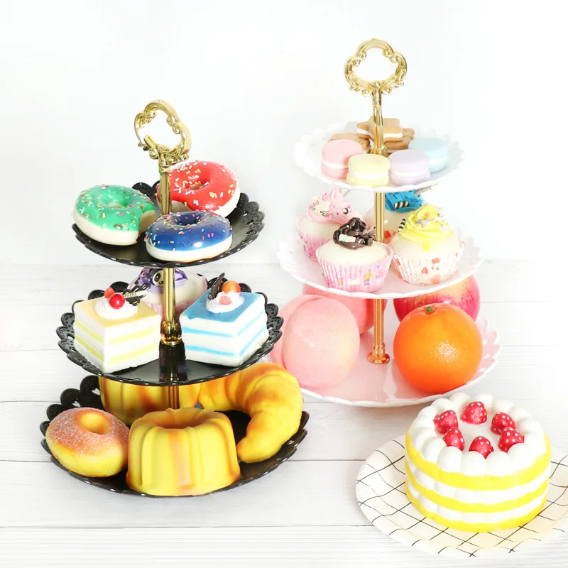 European Three-layer Cake Stand Wedding Party Dessert Table Candy Fruit Plate Cake Self-help Display Home Table Decoration Trays