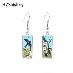 2021 New Swallow Rectangular Earring Birds Art Painting Fish Hook Earrings Glass Cabochon Handmade Jewelry