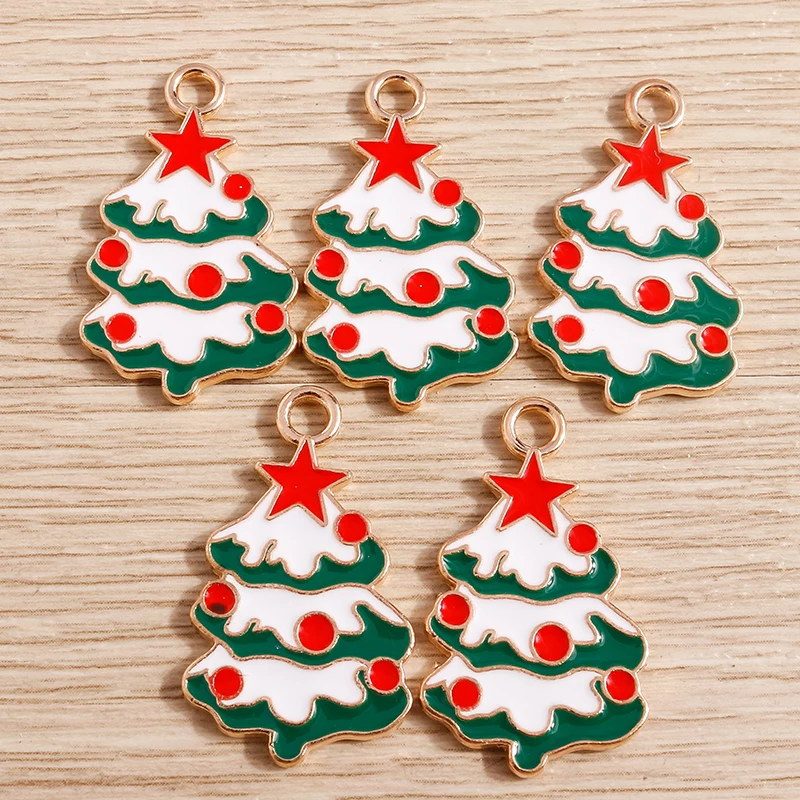 10pcs Cute Enamel Christmas Charms for Jewelry Making Santa Claus Tree Deer Bell Glove Snowflake Pendants for Necklaces Earrings