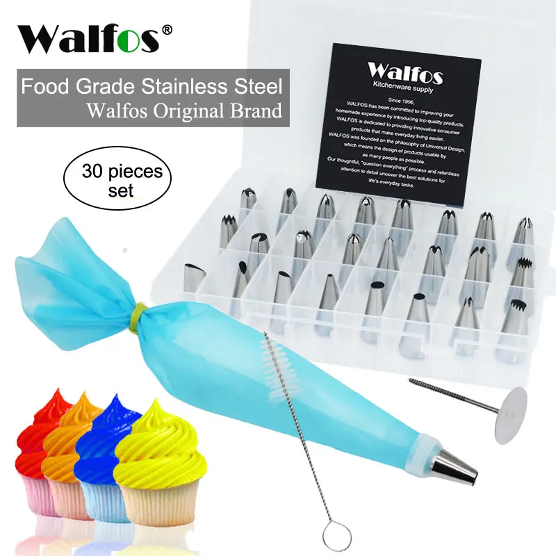 

Walfos 30 Pcs Cake Decorating Tips Set Stainless Steel Icing Piping Tip Nozzles DIY Baking Tools Reusable Pastry Bags Couple