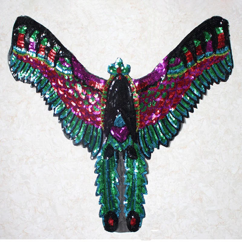 New Big Owl Bird Bikers Colorful Eagle Paillette Patches Sew on Birds Appliques 3D Diy Sequins Sticker on Clothes Coat Decor