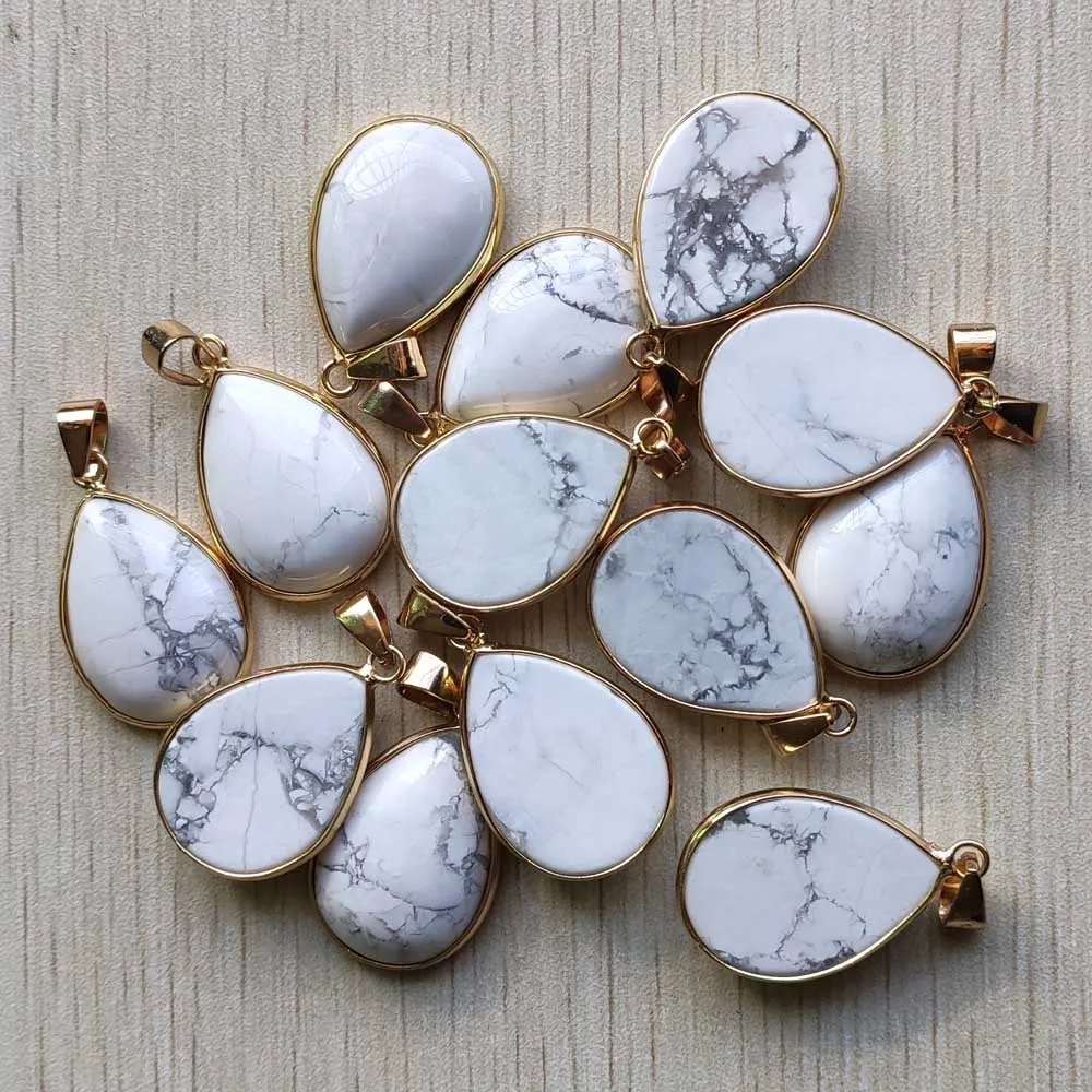 Хорошее качество, натуральные белые бирюзовые позолоченные боковые подвески-капли для изготовления ювелирных изделий, 12 шт./лот, оптовая продажа, быстрая доставка