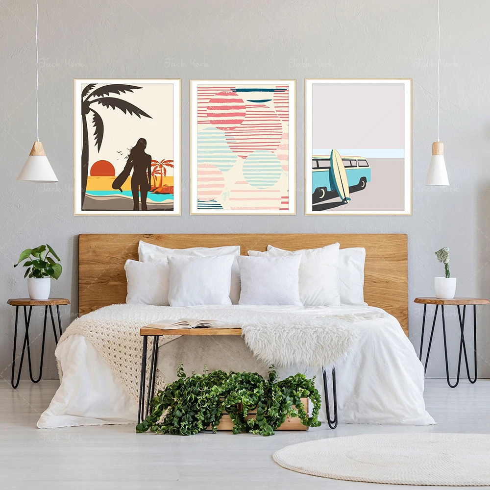 Surfing Summer Van, Palm Tree Sunrise, Tropical Paradise, Surfer Bliss, Surfer Girl Beach Sunset, Summer Adventure Set,