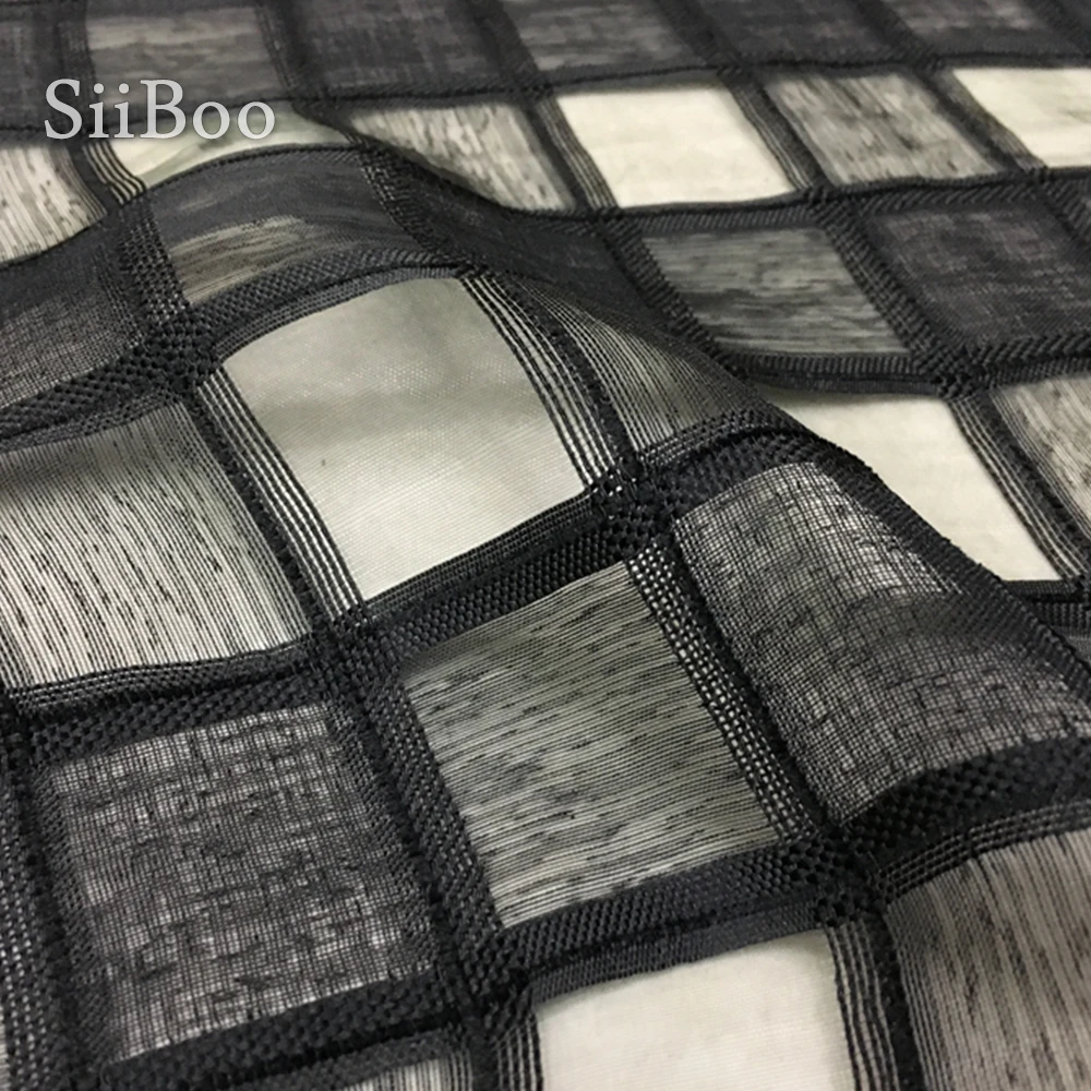 Siiboo black plaid jacquard organza fabric for women summer dress princess skirt french elegant chic style tissu tejido sp6505