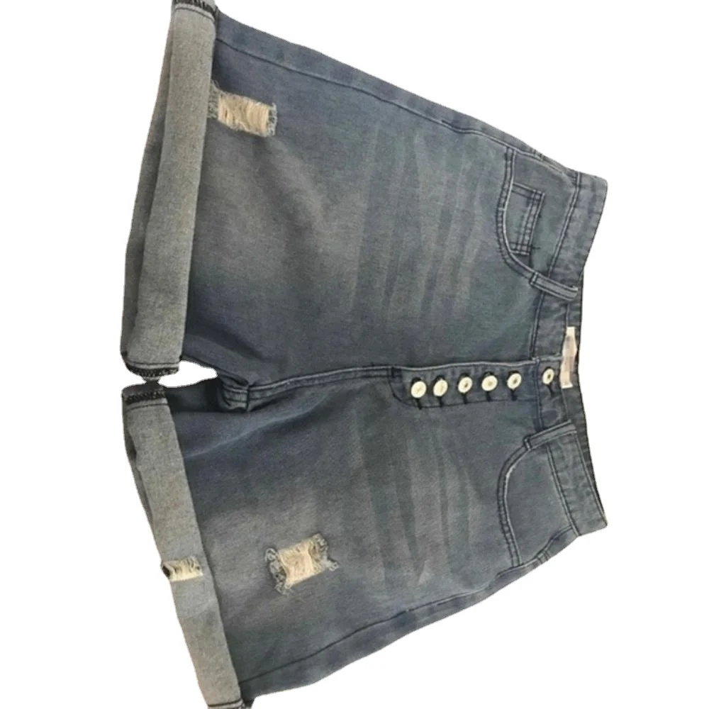 Pantalones cortos de mezclilla para mujer, Vaqueros rasgados con botones, Sexy, de talla grande, de verano