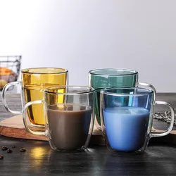 400ml Colorful Double Wall Tea Coffee Cup Glass Mug  Heat-resistant  Handmade Beer Mugs Whiskey Glass Cup Water Bottle Drinkware