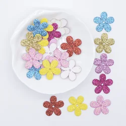 100 Pz/lotto Misto Glitter In Pelle Forma di Fiore Appliques per Vestiti FAI DA TE Mestiere Forniture Per Cucire Copricapi Cappello Decor Accessori C21