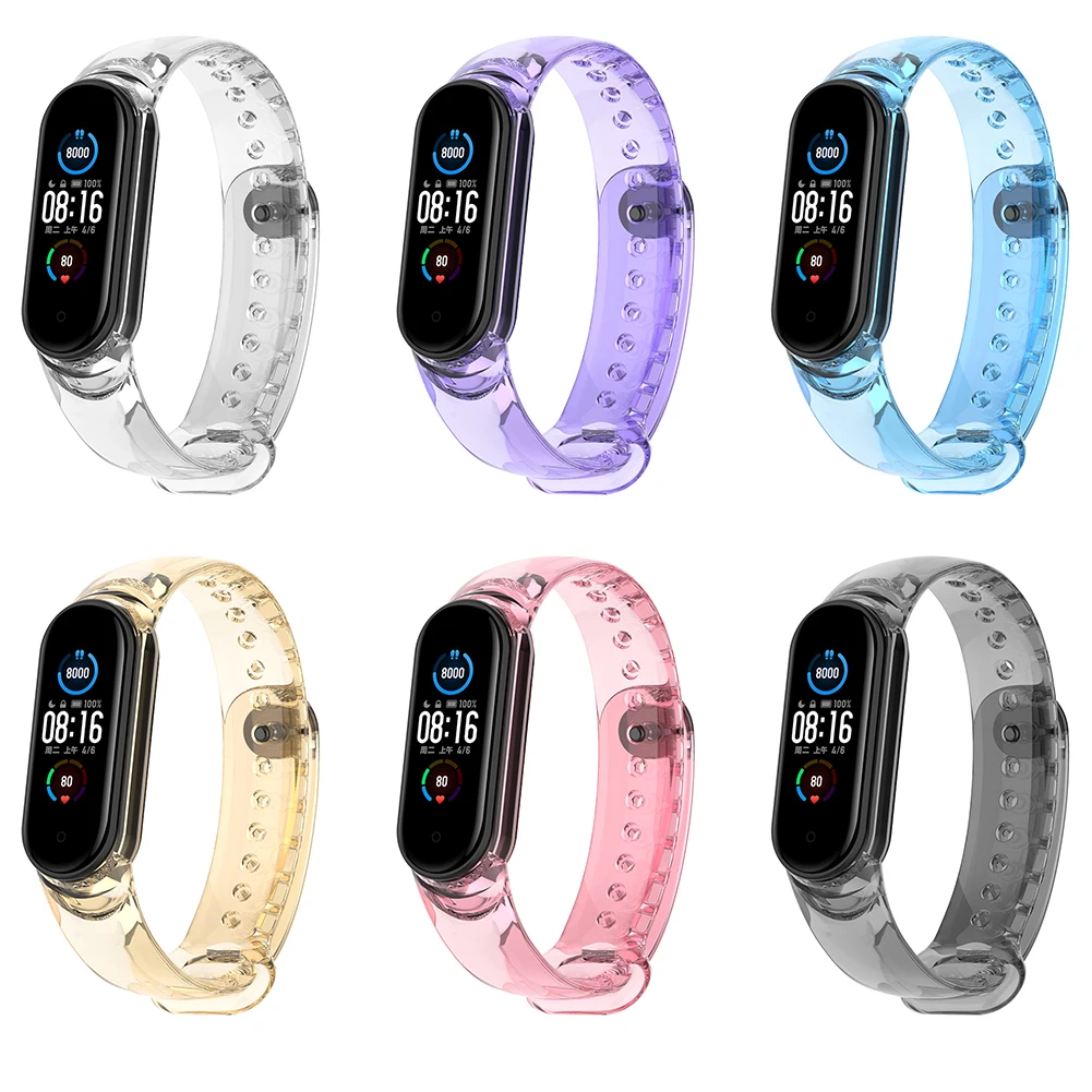 Per Xiaomi Mi Band 6 5 7 NFC cinturino da polso di ricambio TPU cinturino per cambio colore morbido cinturino per cinturino intelligente trasparente