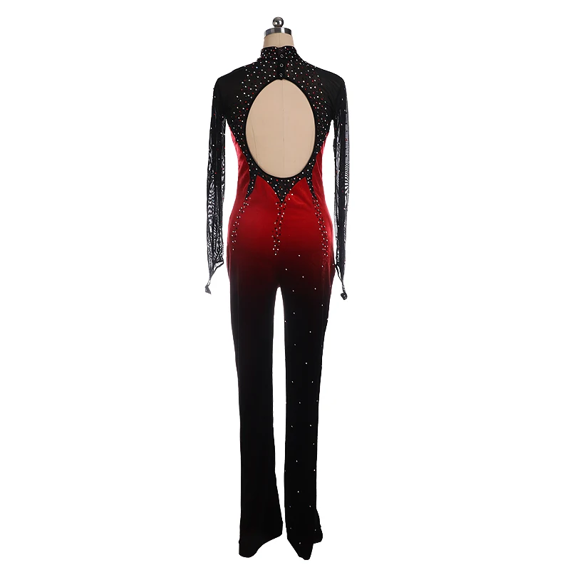 Figure skating tights jumpsuit girl women\'s skating black and red gradient one custom