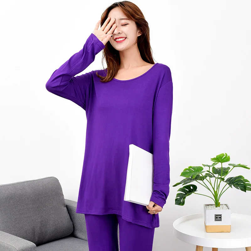 Novelty Clothes Modal Women High Elasticity Pajamas Suit Long Sleeve Sleepwear Nightwear Loose Thin Home Wear 2pcs Lingerie Set