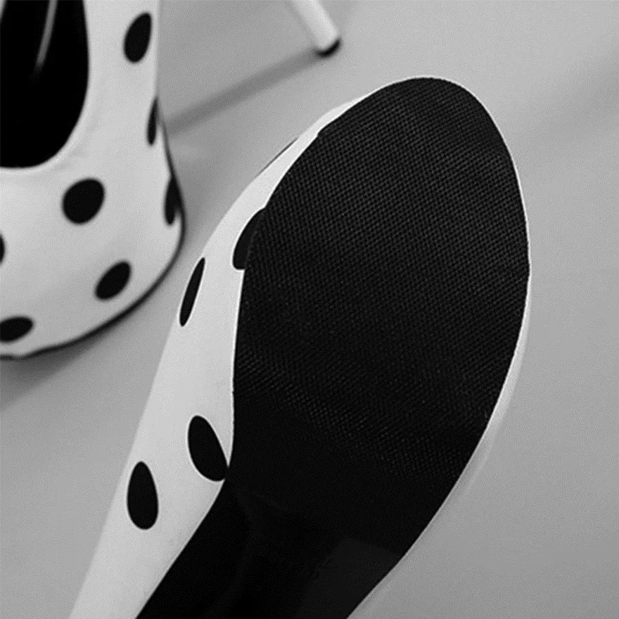 Black White Fashion Polka Dot Silk Work Shoes For Women Peep Toe Platform Pumps Autumn Super High Heels Dress Party Ladies Shoes