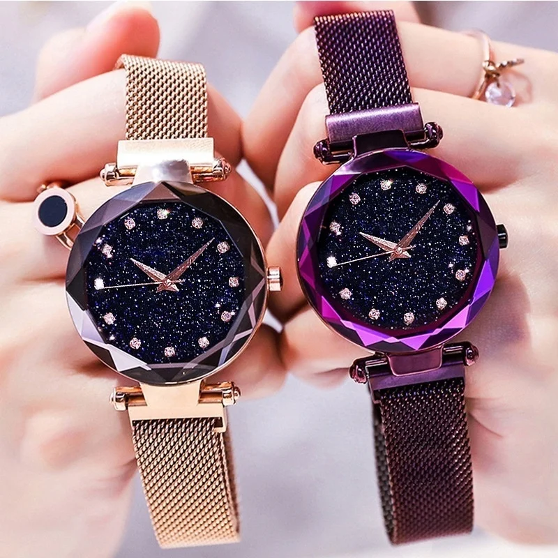 Luxury Starry Sky WomenWatch Rhinestones Quartz Ladies Watch Thin Steel Female Waistwatch