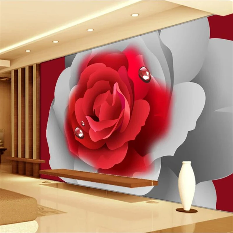 wellyu Customized large murals fashion home decoration romantic red rose TV background wall wallpaper papel de parede