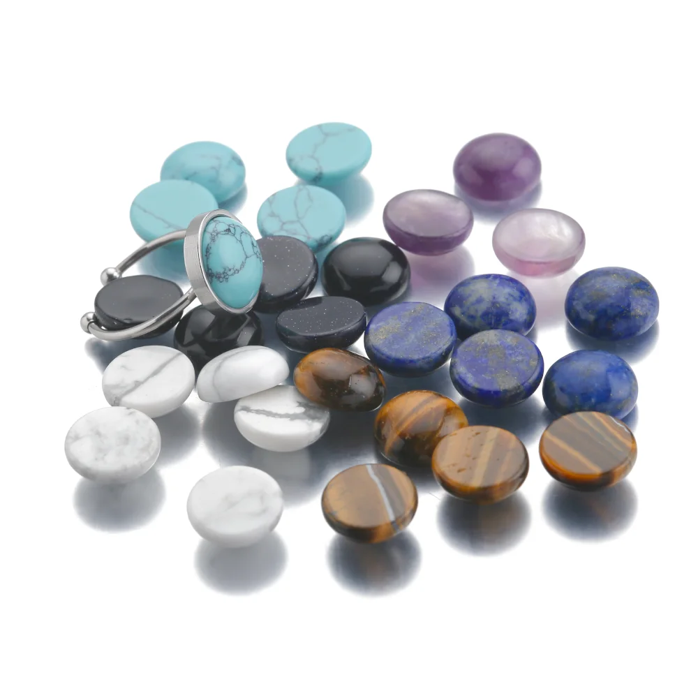 6Pcs Natural Stone 8/10/12mm Semi Round Flat Back Cabochon Loose Beads Quartz Gemstones Materials Fitting DIY Jewelry Making
