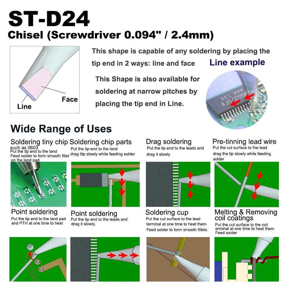 ST-D24 Substituição WELLER estação de Solda Dicas Chave De Fenda 2.4 milímetros Fit SP40L SP40N SPG40 WP25 WP30 WP35 WLC100 Punho de Ferro