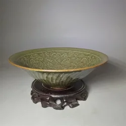 Exquisite Antique Green Glaze Carved Bamboo Hat Bowl Ornament