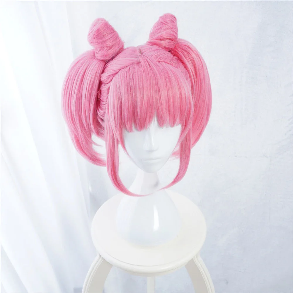 

New chibi moon Cosplay Wigs Pink Chibiusa Wigs Heat Resistant Synthetic Hair Perucas Cosplay Wig + Wig Cap