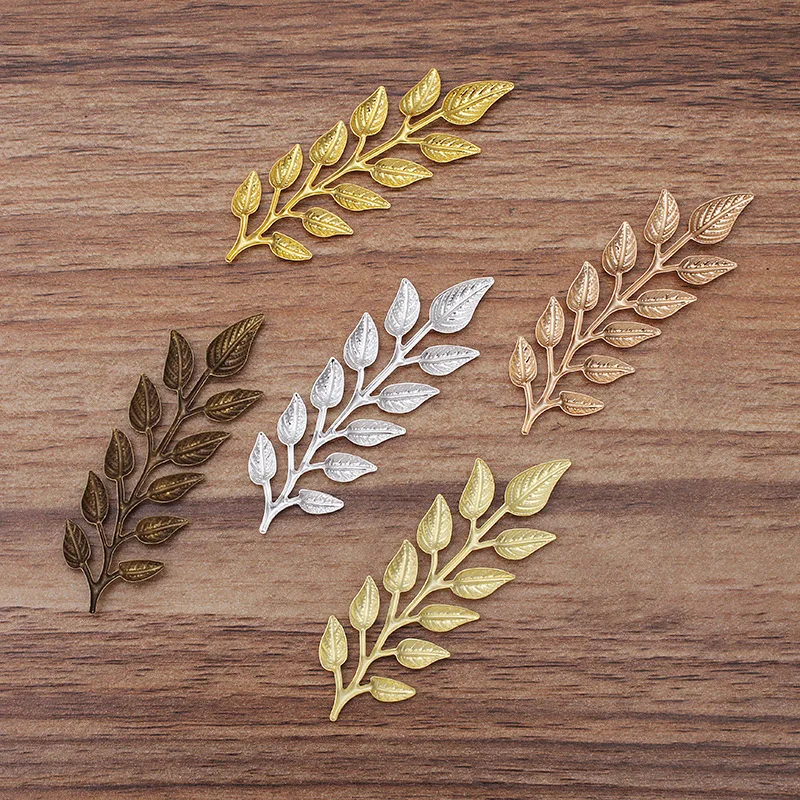 20Pcs/lot Metal Brass Stamping Branch Leaves 19*64mm Olive Leaf Branches Diy Jewelry Accessories Handmade Supplies Wholesale