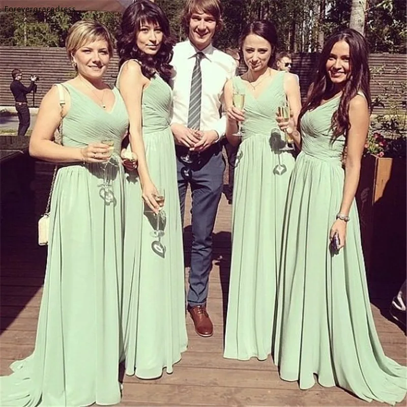 

Mint Green Bridesmaid Dress Sleeveless Chiffon Floor Length Maid Of Honor Gown