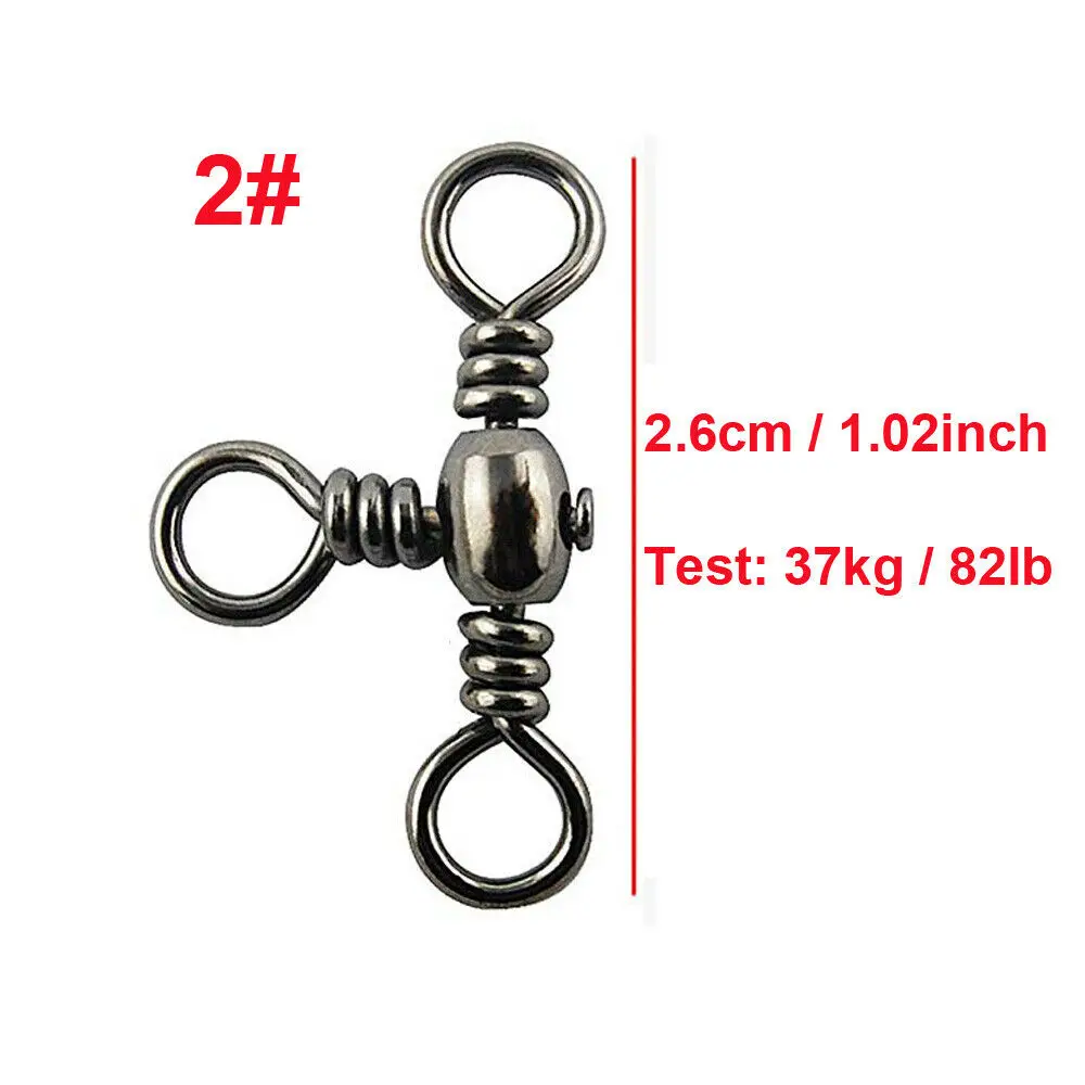 40pcs/lot 3 Way Barrel Cross-Line Swivel Black Nickle Solid Ring Barrel Cross Line Fishing Swivels Connector Size 2 4 6 8 10