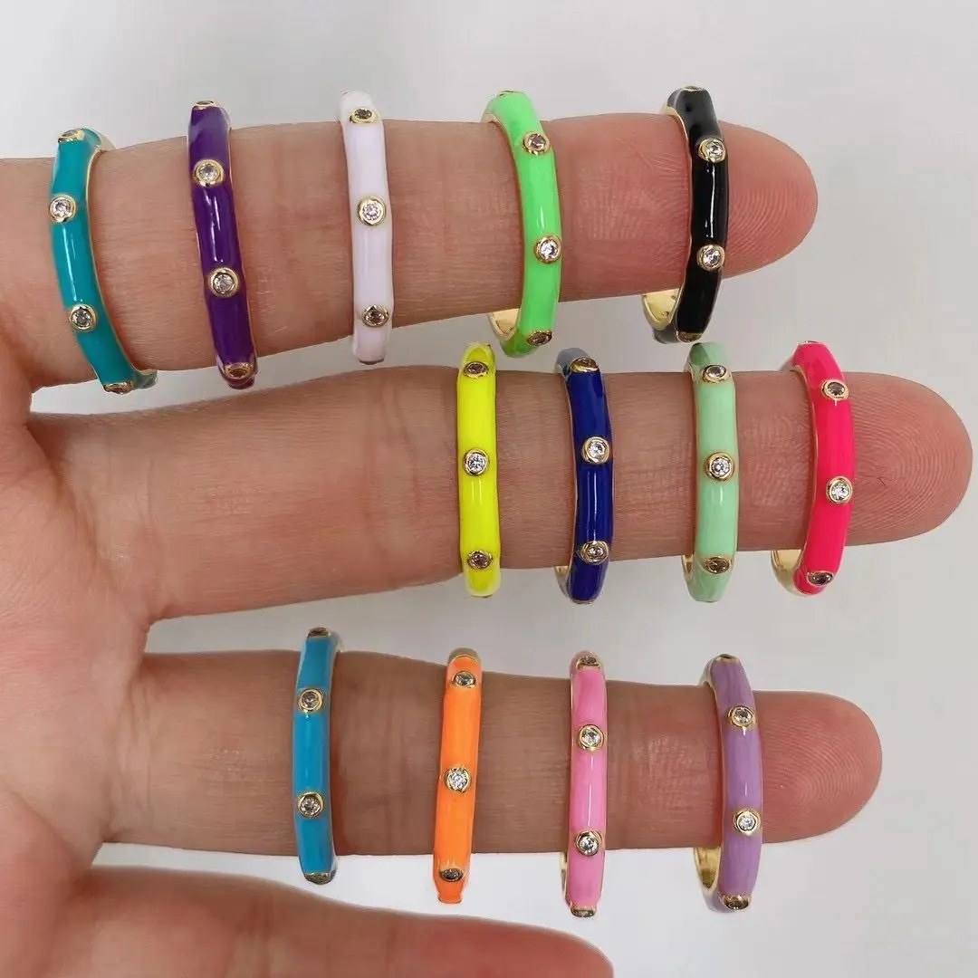 

Кольцо эмалированное с блестящим кубическим цирконием, 10 шт.