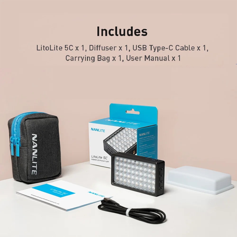 Nanlite LitoLite 5C 3200K-5600K LED Light แบบพกพา Video Light 2400MAh Bulit-In แบตเตอรี่การถ่ายภาพแสง